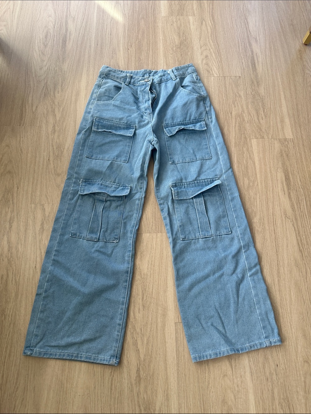 Light Blue Cargo Jeans for Men - Wide Leg